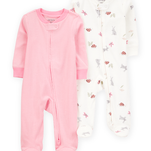 Multi Baby 2-Pack Print 2-Way Zip Cotton Sleeper Pyjamas - Pink | Carter’s Oshkosh Canada