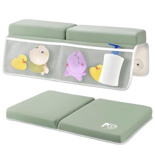 Baby Bath Kneeler and Elbow Rest Pad Set – Thick Foam Kneeling Mat with Toy Organizer – Non-Slip, Quick Dry Knee and Elbow Support for Baby Bathing – Comfortable & Foldable Pad for Parents
