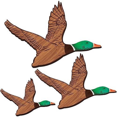 Wenqik 3 Size Mallard Duck Wall Art Wooden Ducks Wall Decor Rustic Flying Birds Decor Carved for Home Living Room Bedroom Office(Normal Size,Green)