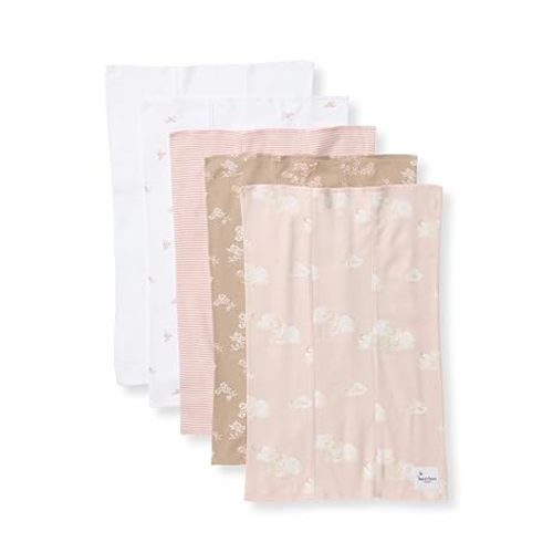 Burt's Bees Baby Infant Burp Cloths, 100% Organic Cotton Extra Absorbent Soft Fabric Drool Cloths, 5-Pack Newborn Must-Have Essential Large Burping Cloths, One Size 17 x 11.75 Inches