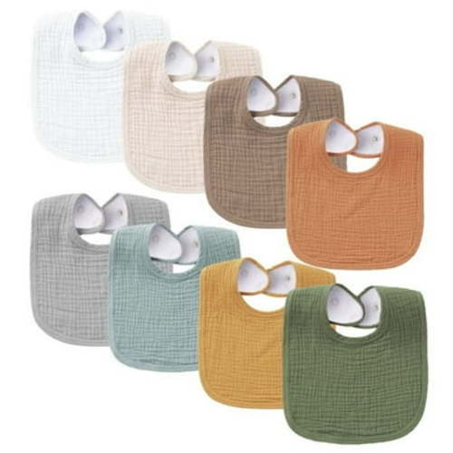 Muslin Baby Bibs 8 Pack Bandana Drool Bibs Cotton for Unisex Boys Girls, 8 Solid Cotton Baby Bib for Drooling and Teething, Absorbent & Adjustable Bandana Bibs