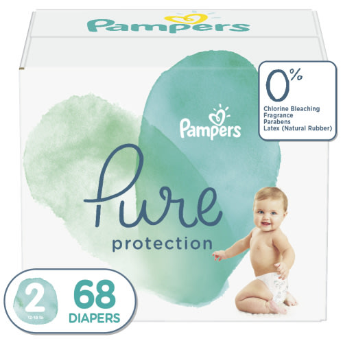 Pampers Pure Protection Natural Diapers, Size 2, 68 ct for Baby Dry Skin