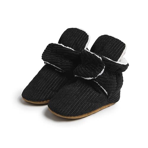 HsdsBebe Unisex Newborn Baby Cotton Booties Non-Slip Sole for Toddler Boys Girls Infant Winter Warm Fleece Cozy Socks Shoes