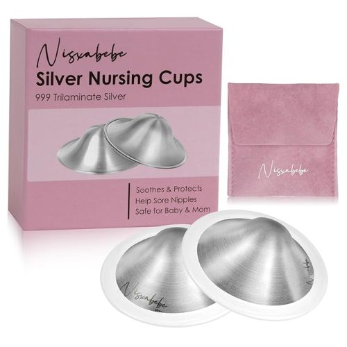 The Original Silver Nursing Cups-Nipple Shields for Breastfeeding Newborn-Breast Feeding Essentials Must Haves-Nipple Covers to Protect Nursing Nipples,Trilaminate 999 Silver,Regular Size