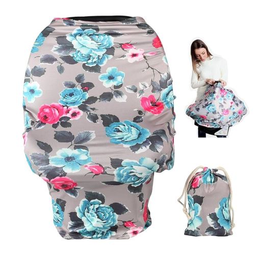 TUOKING Car Seat Covers for Babies, Multi-Use Cover-Silky Mom Nursing Cover Infant Breastfeeding Scarf Shopping Cart High Chair Ultra-Soft Stretchy for Boys and Girls Peony-Grey
