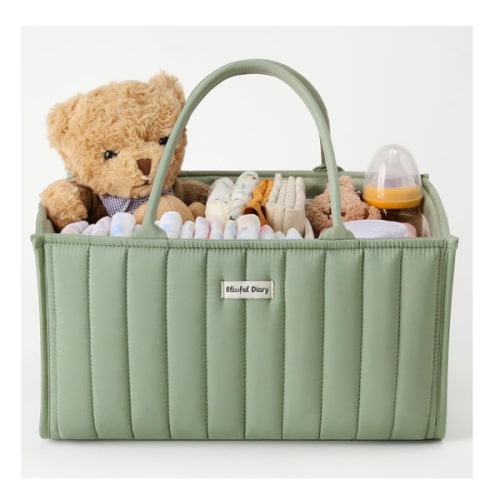 Blissful Diary Baby Diaper Caddy Organizer, Stylish Storage Basket for Newborn Essentials and Diaper Station, Gift for Baby Shower and Registry Must-Have, Sage Green