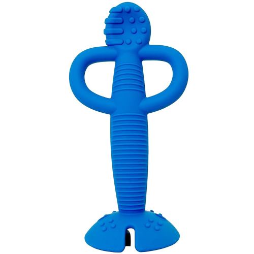 Busy Baby Teething Spoon - 2-in-1 Teether and Training Spoon for Self Feeding, Dishwasher Safe, BPA Free, Food Grade Silicone (Blue)