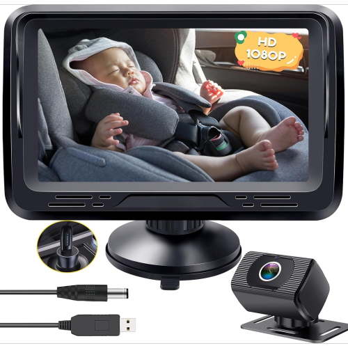 Baby Car Camera HD 1080P - Rear-Facing Infant Monitor with Night Vision Car Camera for Baby 150° Wide-Angle Lens Anti-Glare Screen Easy Install 360° Adjustable Display