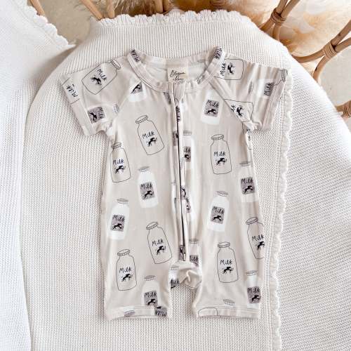 Short Sleeve Bamboo Growsuit - Milk Bottle
