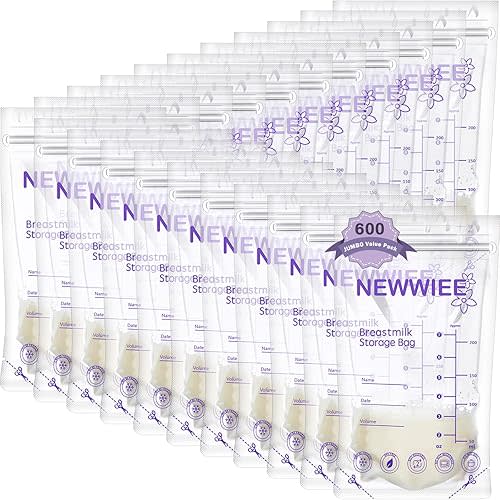 Newwiee 300 Count Breastmilk Storage Bags 8 oz Breast Milk Storing Bags Milk Storage Bags for Breastfeeding with Pour Double Seal Self Spout Standing Breastmilk Storing Bags(Purple)