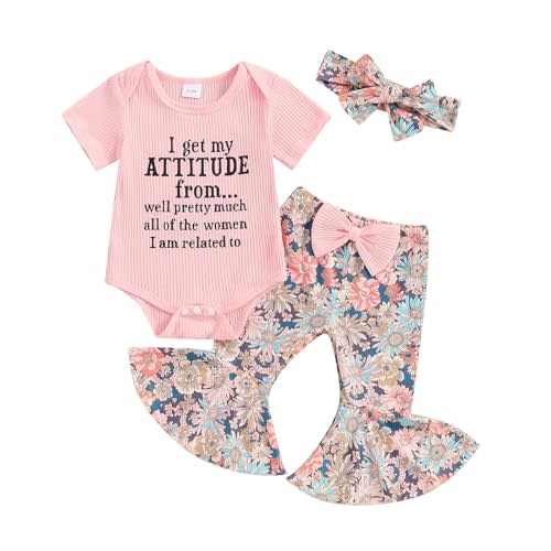 Aunties Bestie Baby Clothes Girl Baby Girl Aunt Saying Letter Romper Shirt Floral Flare Pants Headband 3Pcs Outfit