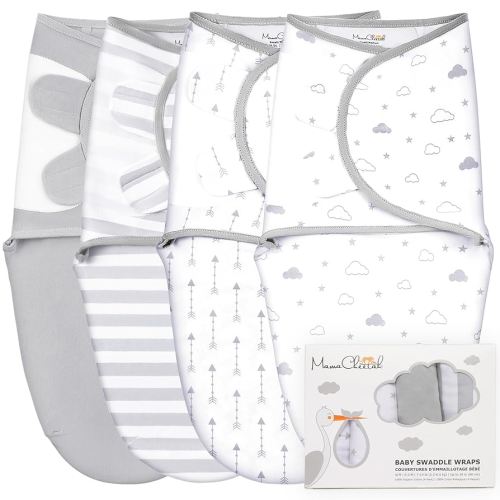 Mama Cheetah Baby Swaddle Sack, Organic Cotton Swaddle Blanket, Adjustable Swaddle Sleep Sacks, Easy Swaddles for Boy Girl 0-3 Month, Baby Essentials, 4-Pack, 4-pack Grey