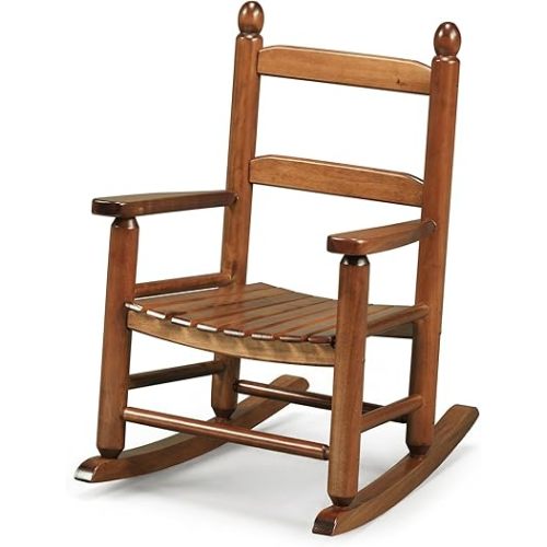Outvita Kids Rocking Chair, Ergonomic Sturdy Toddler Rocking Chair with High Backrest & Rounded Armrests, Safe Solid Wood Baby Rocker Chair for Age 3-6, Outdoor, Living Room, Reading Room(Brown)