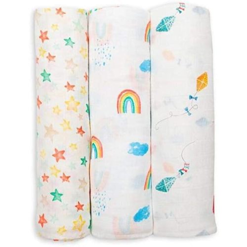 lulujo Baby Set of 3 Deluxe Muslin Swaddle Blankets, High in The Sky 47 x 47-Inch…