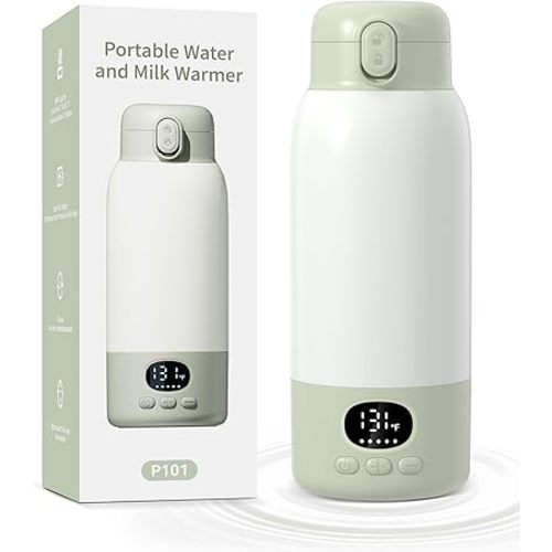 Portable Bottle Warmer for Travel,Milk Warmer for Baby Breastmilk with Fast Heating & Precise Temp Control, Bottle Warmer for Car, Outdoors, 17 Ounces Large Capacity,Green