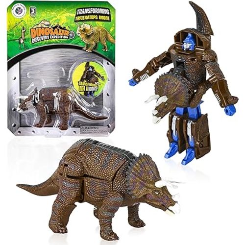 Forest & Twelfth Triceratops Dinosaur Animal Toy Small – Transforming Action Figure – Changes from Detailed Animal to Unique Robot Toy in Seconds – Great Gift for Both Girls and Boys (4" Triceratops)