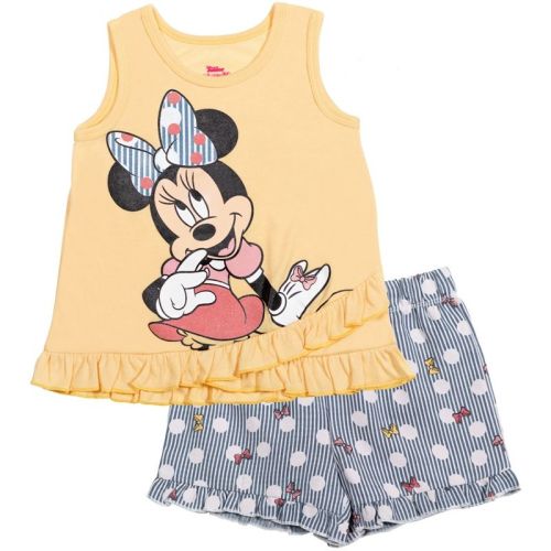 Disney Minnie Mouse Tank Top and Twill Shorts Outfit Set Toddler to Big Kid, Color: Yellow, Size: 12 months