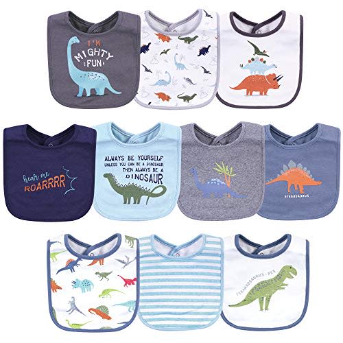 Hudson Baby Unisex Baby Cotton Bibs, Dino, One Size