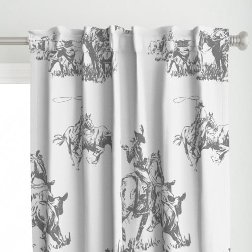 Western Curtain Panel - Cowboy Toile by hansonhomesolutions - Cowboy Cowgirl Cattle Ranch Rodeo Rustic Custom Curtain Panel by Spoonflower