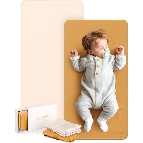 2 Pack Vegan Leather Baby Changing Mat, Large 30" x 17" Waterproof Foldable Diaper Mat, Wipe-Clean Portable Changing Pad for Travel, Home & Diaper Bag, Baby Shower Gifts for New Moms (Beige & Brown)