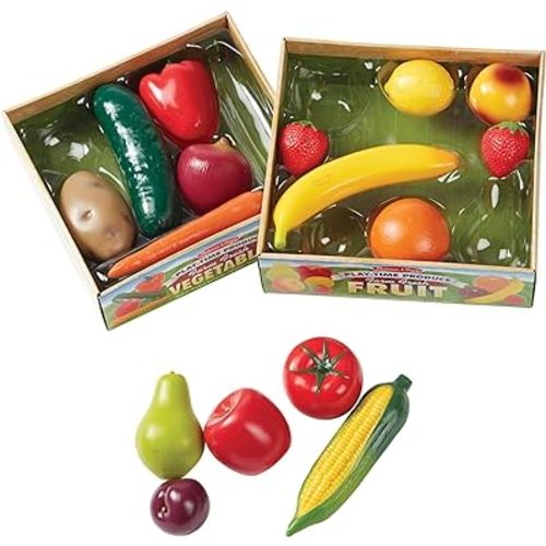 Melissa & Doug Play-Time Produce Fruit (9 pcs) and Vegetables (7 pcs) Realistic Play Food,Orange