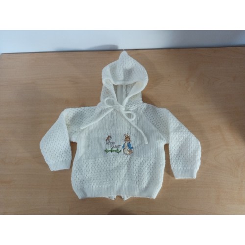 Vintage Quiltex Peter Rabbit White Infant Hooded Sweater Size 0-6 Months Zipper