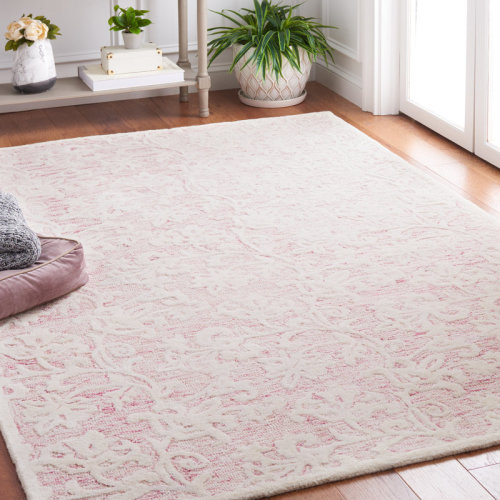 Martha Stewart Rugs Msr Metro Floral Handmade Tufted Wool Area Rug in Pink/Ivory