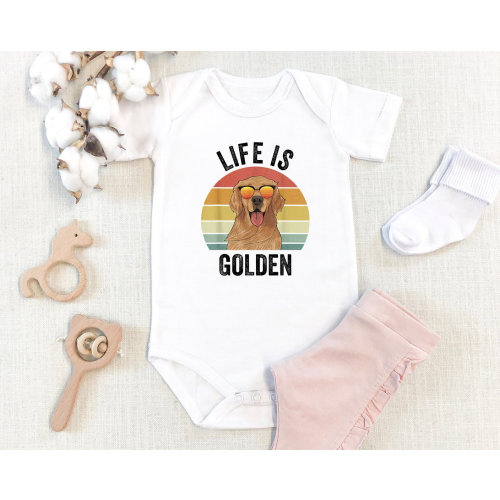 Life Is Golden Bodysuit - Golden Retriever Romper - Dog Lover Bodysuit - Vintage Dog Romper - Funny Animal Bodysuit - Retro Dog Romper