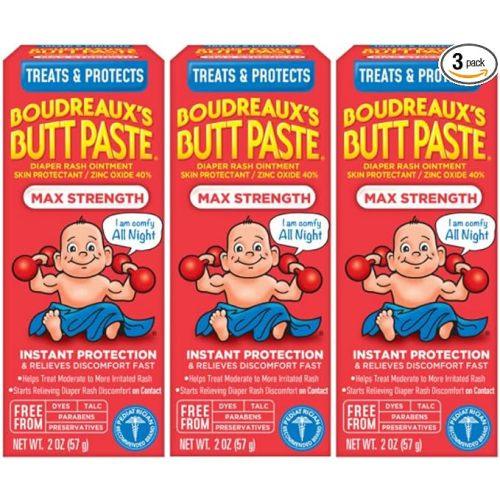 Boudreaux's Butt Paste Maximum Strength Diaper Cream, 2 Ounce (3 Pack) - 2 Ounce (Pack of 3)