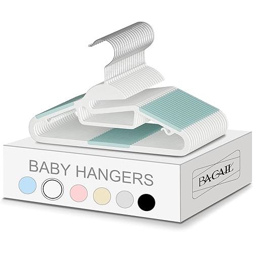 BAGAIL Kids Plastic Hangers S-Slide 50 Pack 12.6" Non-Slip Hangers 360° Swivel Hook Protect Collar Space Saving for Children Infant/Toddler Pants Coat