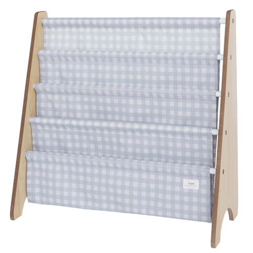 3 Sprouts Recycled Fabric Kids Book Rack Storage Bookshelf Organizer in Gingham Blue Terrazzo for Ages 3+