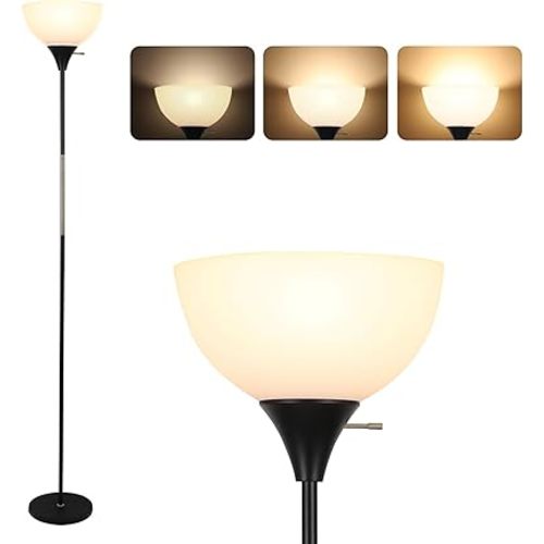 Floor Lamp, Dimmable Standing Lamp, 3 Levels Brightness Led Floor Lamp Rotary Switch Floor Lamps Modern Industrial Lamp with Shade, Tall Lamps for Living Room Bedroom Office Dining Room (Black)