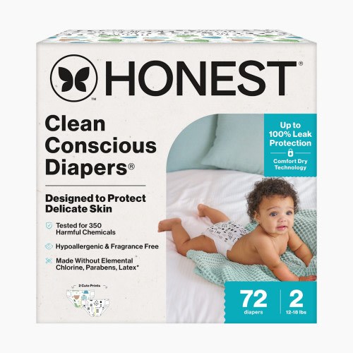 The Honest Company Clean Conscious Disposable Diapers Newborn-Size 2 - Turtle Time + Pattern Play, Size 2, 72 Count