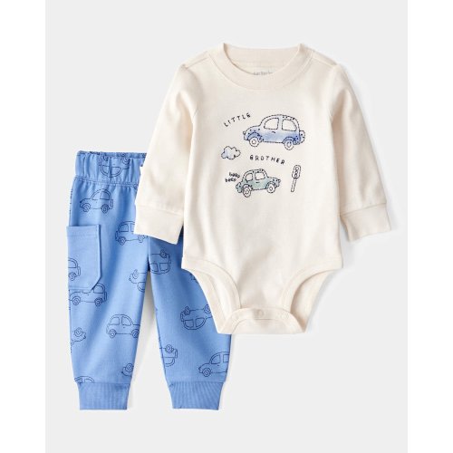 Baby 2-Piece Car Little Brother Long-Sleeve Bodysuit Pant Set - White/Blue - Carter's | Carter's