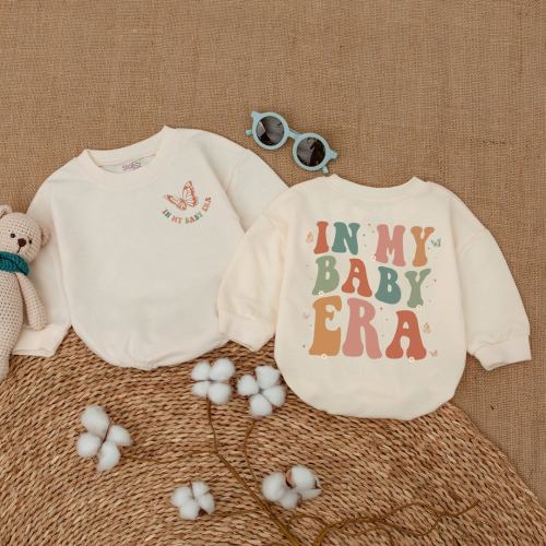 In My Baby Era Romper, Retro Wavy Baby Bodysuit, Romper for Baby Girl, Sweatshirt Bubble Romper, Newborn Baby Outfit, Baby Shower Gift