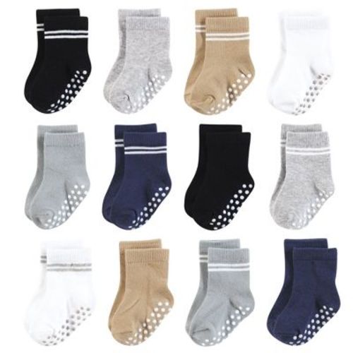 Hudson Baby Infant Boy Cotton Rich Newborn And Terry Socks, Athletic Stripe Neutral, 0-6 Months