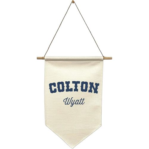 Personalized Name Banner – Custom Nursery, Playroom or Kids Room Wall Decor – Linen Baby Name Pennant for Boy, Girl or Tween Room