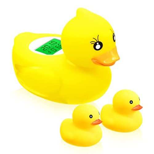 SMERRAG Duck Bath Thermometer, Baby Safety Water Thermometer for Bathtub, Digital Room Thermometer with LED Display Temperature Warning, Ducky Floating Toy for Infants Newborn Babies