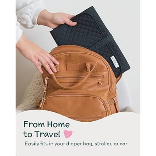 Lily Miles Baby Changing Pad Portable, Diaper Changing Mat with Magnetic Latches, Waterproof Travel Pad for Diaper Bag, Newborn Essentials, Gift for Baby Shower and Registry (Black Twill, Large)
