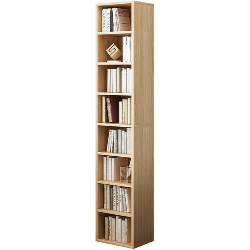 IOTXY Small Narrow Corner Bookcase - 71 Inches Tall Gap Freestanding Storage Cabinet, 8 Lattices Open Shelves Tower Rack, Cubes Bookshelf in Oak