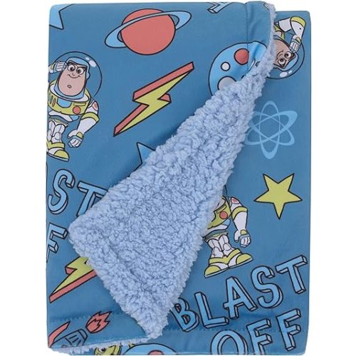 Disney Toy Story Buzz Lightyear Blue and Orange Blast-Off Super Soft Sherpa Baby Blanket