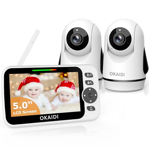 OKAIDI Video Baby Monitor with 2 Cameras, 5" Display Baby Monitor No WiFi, 30H Battery and 1000ft Range, Remote Pan-Tilt-Zoom Baby Camera, 2-Way Talk, 8 Lullabies, Baby Monitor for Baby Pet Elderly