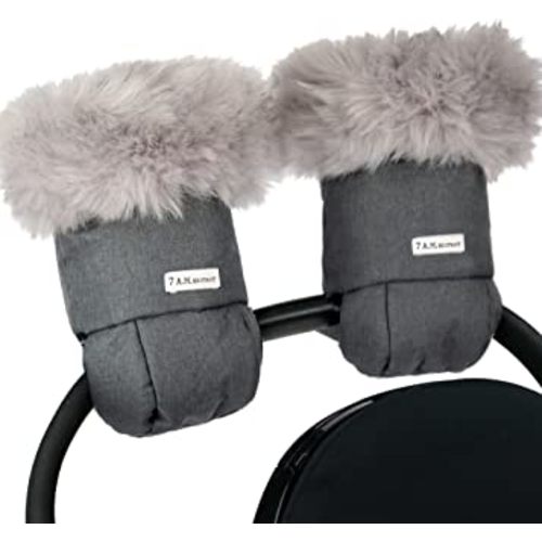 7AM Enfant Stroller Warmmuffs Gloves - Anti-Freeze Stroller Mittens for Handlebars, Water Repellent Hand Warmer Muff for Cold Weather, Plush Lined Stroller Warmmuffs | Winter Stroller Accessories