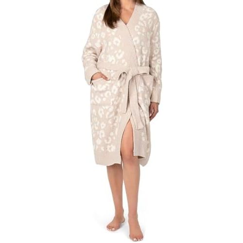 PAVILIA Premium Womens Plush Robe, Super Soft Fuzzy Bathrobe, Cozy Spa Robe with Pockets for Women, S/M, Beige Cheetah