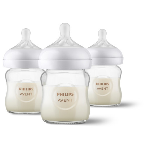 Avent Anti-Colic 3-Pack Natural Glass Baby Bottle, Wide Neck, 4 oz. - White/Multi
