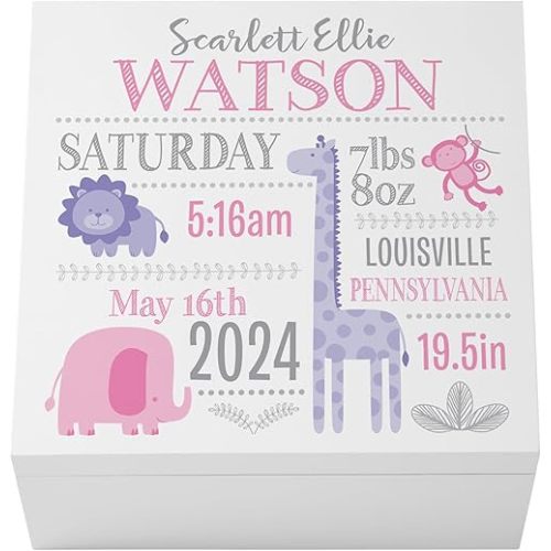 Let's Make Memories Personalized Baby's First Keepsake Box - Memento Storage - Memories Box - Nursery Décor - For Girls - 6" Hx12 Square