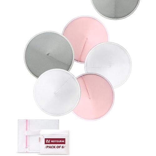 Washable Nursing Pads 6 PCS Reusable Breast Pads for Breastfeeding Soft and Super Absorbent Nipple Pads with Laundry Bag & Travel Storage Bag for Postpartum Essentials - 4.7inch