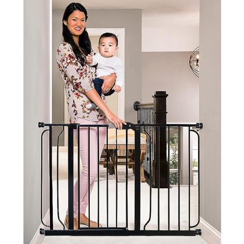 Regalo Easy Step 49-Inch Extra Wide Baby Gate, Includes 4-Inch and 12-Inch Extension Kit, 4 Pack of Pressure Mount Kit and 4 Pack of Wall Mount Kit, Black
