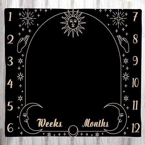 Baby Monthly Milestone Blanket, Sun Moon Backdrop Witchcraft Baby Age Blanket Black Baby Swaddle Blanket, 48x40 Inch Baby Growth Chart Photo Backdrop Baby Memory Blanket BTLSLY416