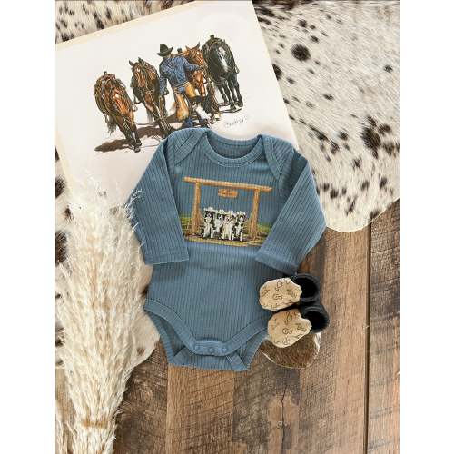 Ranch Dogs (Border Collies) Ribbed Onesie/ Tee (little kid)(Blue)